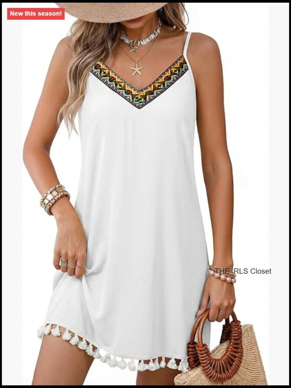 V Neck Embroidered Spaghetti Strap Sundress Beach Cover Up